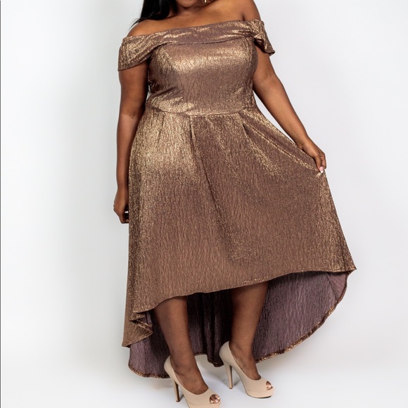 Plus Size ‘Bianca’ Metallic Bardot Dress - Picture 7 of 8